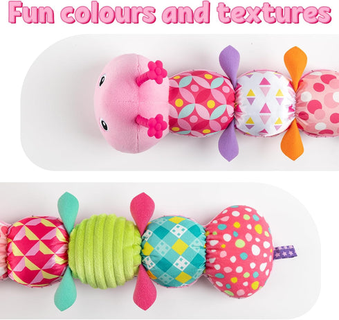 Baby Toys Musical Caterpillar - Soft Sensory Stuffed Animal Toys with Crinkle and Rattles, Pink