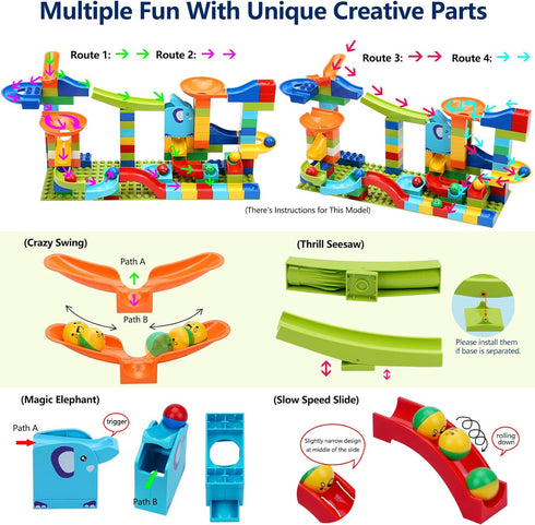 COUOMOXA Marble Run Building Blocks, Classic Large Blocks Maze Track Sets for Toddlers, Educational STEM Toys