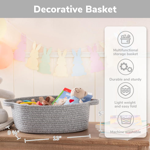 CHICVITA Small Woven Storage Basket for Gifting, Cute Decorative Rope Basket for Towels, Nursery, Dog, Grey