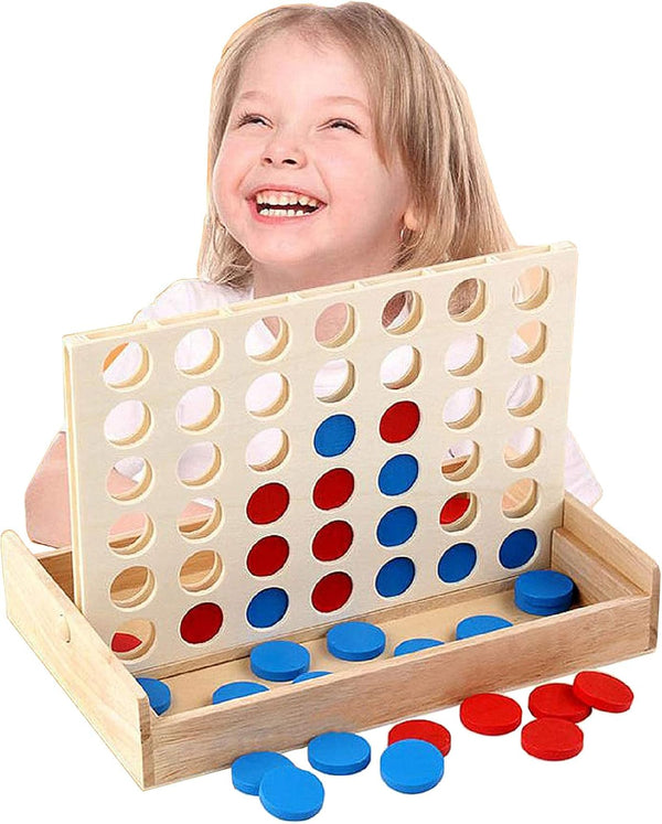 4 in a Row Wooden Board Game - Foldable Line Up 4 Classic Family Toy for Kids and Family