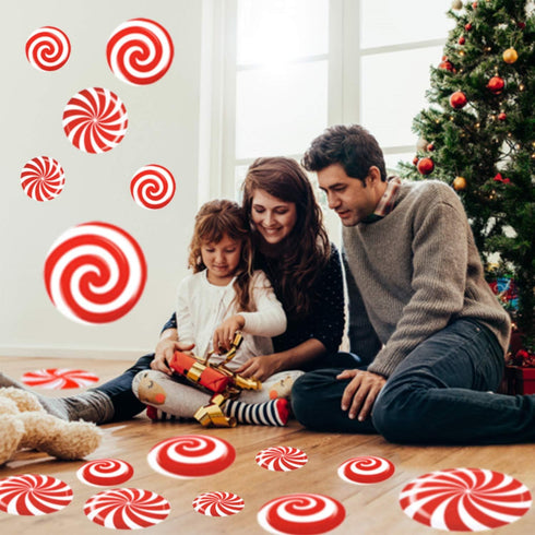 24 PCS Self-Adhesive Peppermint Floor Decals Stickers for Christmas, Valentine's Day Party Decorations