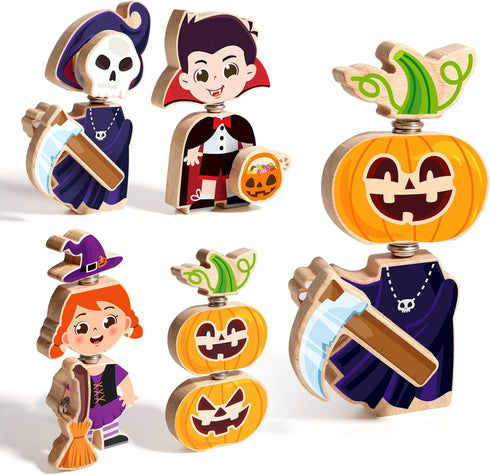 HUZU Halloween Snap Together Dress Up Building Blocks, Witch Vampire Skeleton Pumpkin Characters, STEM Gift for Kids