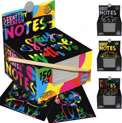 150 Rainbow Scratch Art Mini Notes for Kids, Arts and Crafts Supplies, Activities for Road Trip & Summer Fun