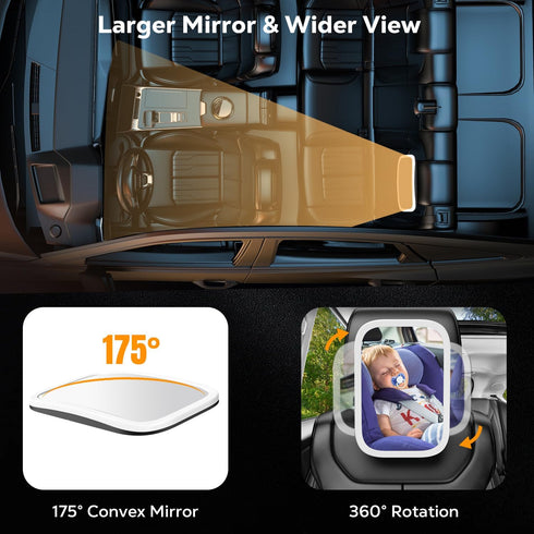 360Rotation MoKo Baby Car Mirror with Light, Shatterproof Car Seat Mirror for Baby Rear Facing with Remote
