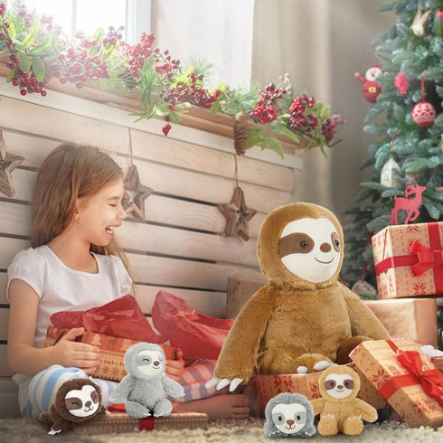 MaoGoLan Sloth Stuffed Animal Set - 5 Pcs Large Mommy Sloth with Babies Plush Toys, 3 Toed Sloth for Kids 22 Inches