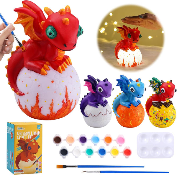 JMMICO Paint Your Own Dragon Lamp Craft Kit, Dragons Crafts DIY Night