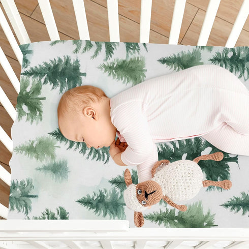 Sheet,39x27IN Pfrewn Christmas Crib Sheets for Boys Girls Woodland Rustic Forest Pine Trees Fitted Crib Sheet for Mini