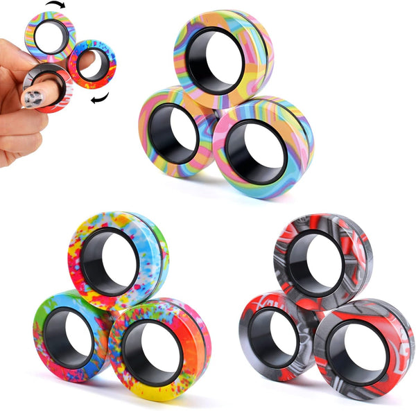Cevioce 9Pcs Magnetic Rings Fidget Toys Adults Teens Boys ADHD Anxiety Magnetic