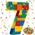 Number 7 Building Blocks Piñata, 16.5 Inch Party Supplies for 7th Birthday Decorations with Confetti Blocks Theme