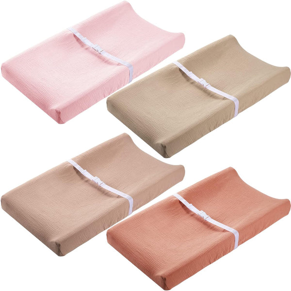 Mixweer 4 Pack Muslin Changing Pad Cover Soft Breathable Cotton Diaper Changing