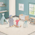 36pcs Wooden Dollhouse Furniture Set with 4 Family Dolls - Blue Dollhouse Accessories for Pretend Play Toys