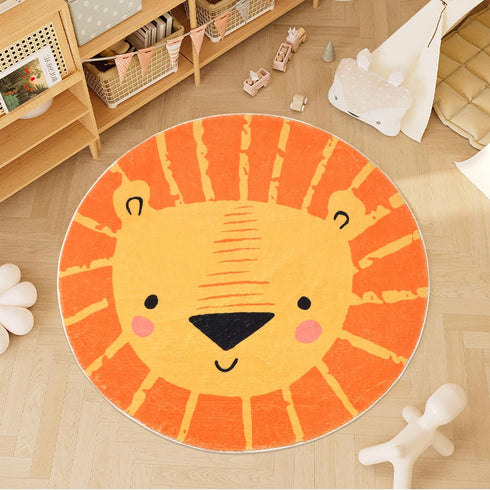 4ft, ABREEZE Kids Play Rug Lion Round Area Rug Kids Nursery Door Mat Soft Plush Non-Slip Childrens Carpet for Bedroom
