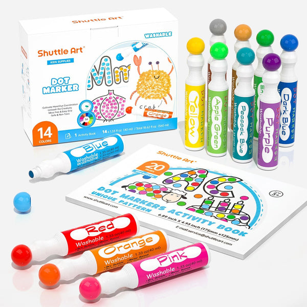 Shuttle Art Dot Markers, 14 Colors Bingo Daubers with 20 Unique Patterns
