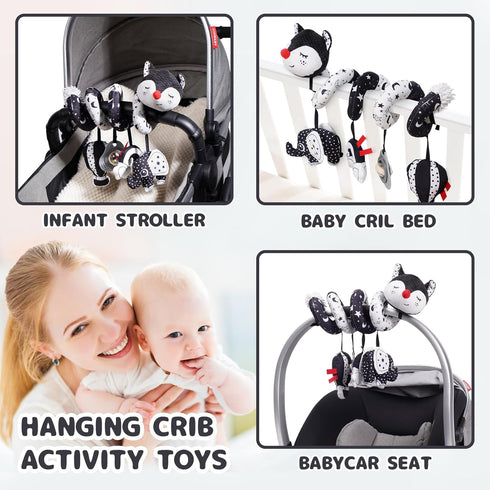 Koty Infant Baby Spiral Plush Activity Car Seat Toys for Stroller Bar, Pram, Crib with Music Box, BB Squeaker & Rattles
