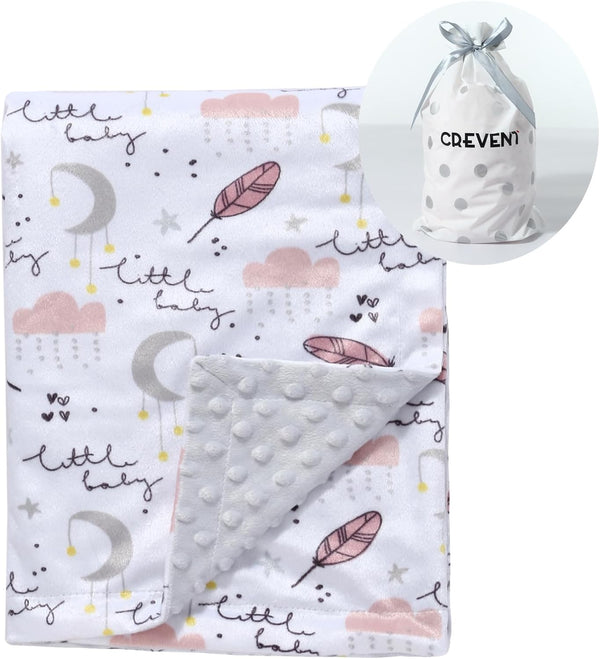 CREVENT Soft Plush Minky Baby Blanket for Girls, Sweet Dream 30x40 Inches, for Newborns and Toddlers Bedding Napping