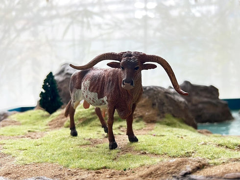 Gemini&Genius Longhorn Cow Toy Action Figure, 6 Inches Length, Hand Painted, Realistic and Durable Farm Animal Toys for