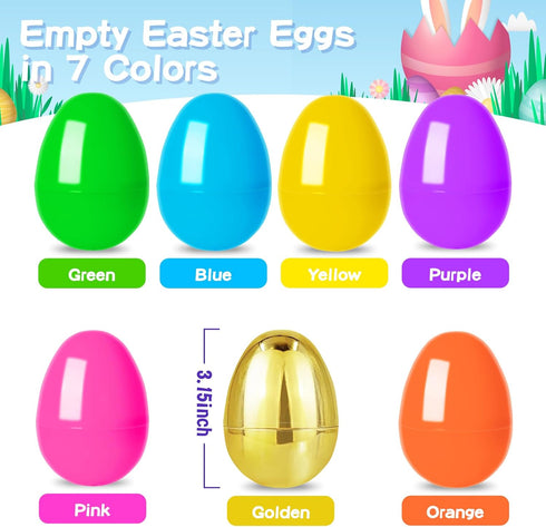 72 3.15'' 6 Garma Pcs Easter Eggs - Empty Bright Colors Plastic Eggs with Golden Eggshell Bulks for Easter Party Favors