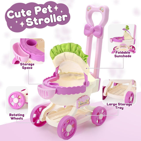 3 4 5 6 7 8 G.C Cat Toys for Kids Girls, Electronic Interactive Stuffed Cat Walk Meow and Wag Tail with Stroller Pet