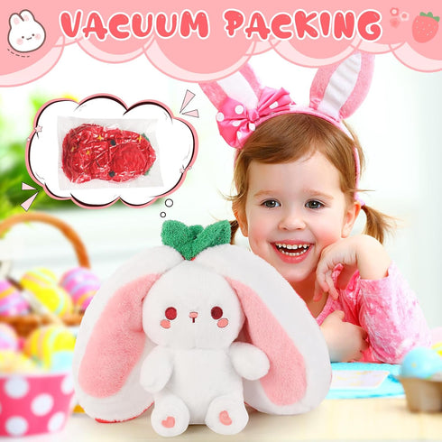 10-Inch Emoin Easter Reversible Bunny Stuffed Animal, Cute Strawberry-to-Bunny Transformed Plush Toy with Zipper, Soft