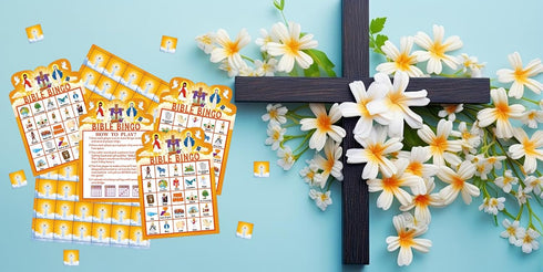 FLYAB Bible Bingo Game for Kids and Adults, 26 Players Christian Bingo Cards for Church and Family