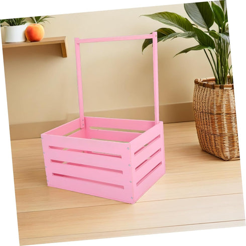 UPKOCH Wooden Storage Crate with Handle Versatile Organizer for Shower Newborns Dolls Pets Space Efficient Pink Storage
