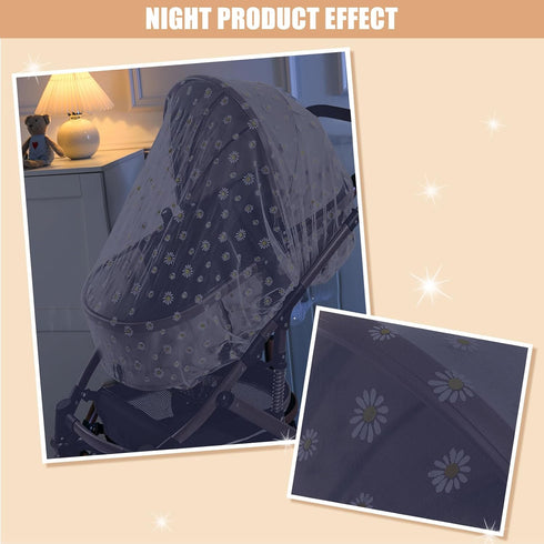 Portable Daisy Print Mosquito Net for Stroller, Baby Pram Netting Cover, Bug Net for Strollers, Bassinets, Cradles