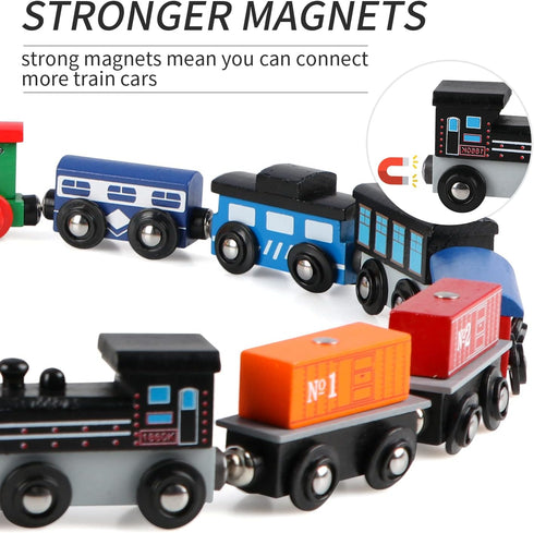 Set 16 Set Set Wondertoys Wooden Train PCS Train Toys Magnetic Includes Storage Bag - Wooden Track Accessories - Wooden