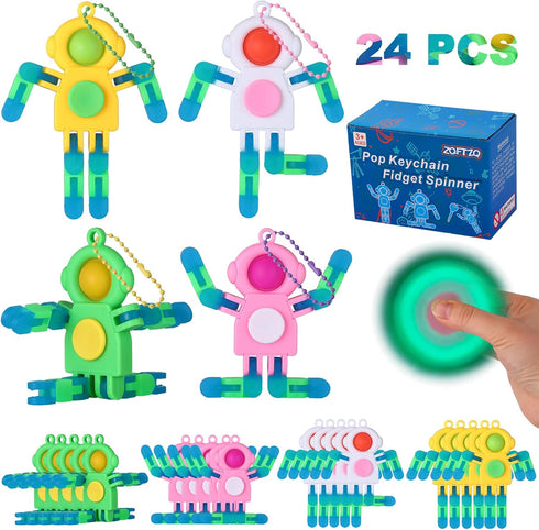 24Pcs Pop Fidget Spinners Bulk - Deformable Astronaut Fidget Spinner Keychain for Kids Adults Christmas Favors