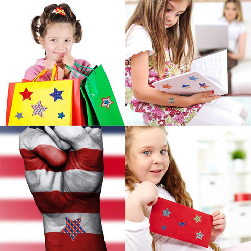 Patriotic Stickers, 4th of July Metallic Red White Blue Star Labels, 80Pcs Foil Decals for Decoration