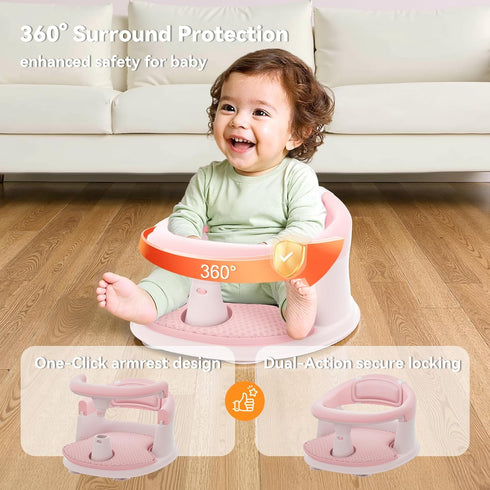 BORRAV 6 360 Baby Bath Seat for Babies Months & Up - Protection Baby Bath Chair with Temperature Alert & Cushion |