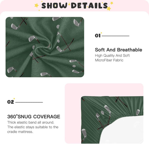 Mazeann 52" 28" 9" Sports Golf Ball Green Crib Sheets Soft Breathable Fitted Baby Crib Sheets Mattress Cover for Girls