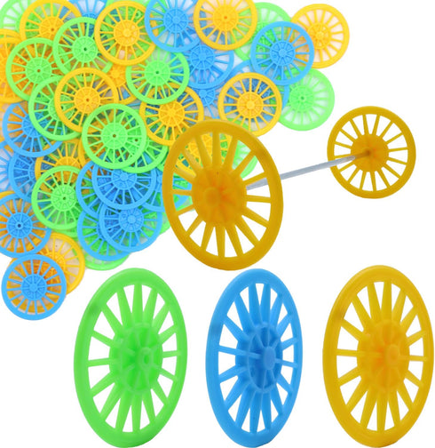 60PCS Plastic Project Wheels with 2mm Hole and 30PCs Shaft Rods for STEM Projects RC Truck Boat Helicopter Model