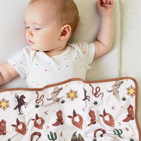 100% 40 36 Inch Breling Western Cowboy Muslin Baby Blankets for Girls Boys, Cotton Crib Blanket for Infant Toddler, x