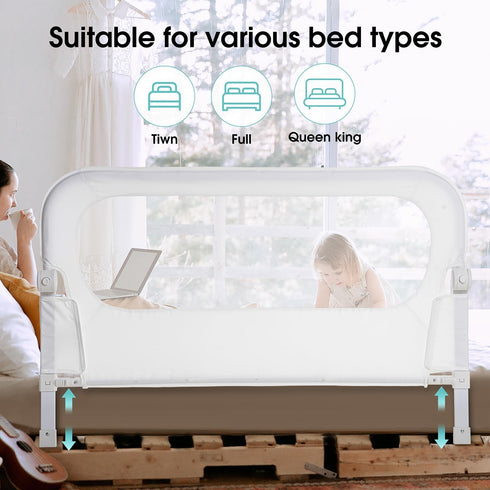 '-47" NUTIKAS Baby Bed Rail Guard for Toddlers Toddler Bed Rails for Twin, Full, Queen, King Bunk Size Bed Swing Down