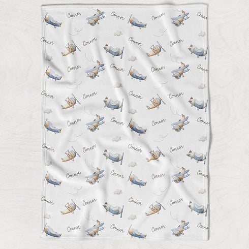Stork Wares 30x40inch (BB343) Retro Airplanes Personalized Baby Boy Swaddle Blanket, White