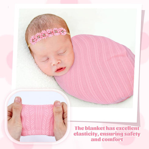 4pcs Cinaci Pink Soft Nursery Newborn Baby Receiving Swaddle Blanket with Matching Turban Hat Bow Headbands Floral