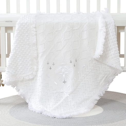 Booulfi Baby Christening Blanket Baby Blankets Neutral Newborn Essentials White Nursery Blankets