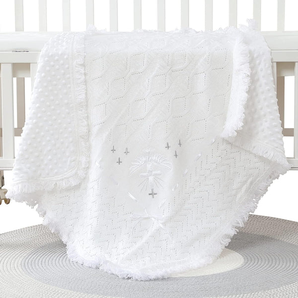 Booulfi Baby Christening Blanket Baby Blankets Neutral Newborn Essentials White Nursery Blankets