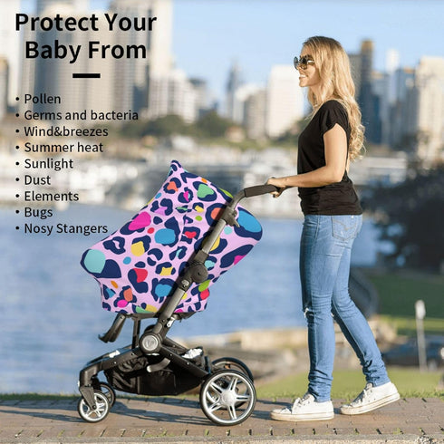 Schgap Rainbow Leopard Car Seat Covers for Baby, Nursing Cover Breastfeeding Baby Carrier Cover Stretchy Carseat Canopy