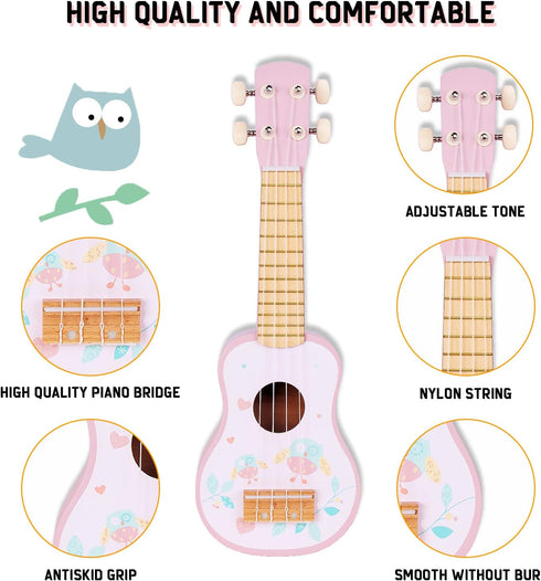 Sets 2 3 Kids Guitar for Girls, Wooden Musical Instruments Toys with Ukulele, Tambourine, Maracas, Harmonica, Mini Band