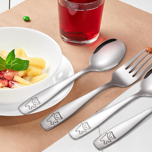 16 Pieces Toddler Utensils Kids Silverware Set, Stainless Steel Childrens Forks and Spoons, Dishwasher Safe Flatware