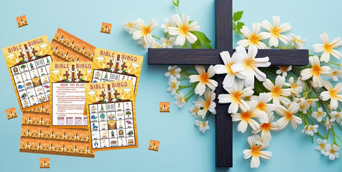 FLYAB Bible Bingo Game - Christian Bingo for Kids & Adults, 26 Players, Family Vacation Activities