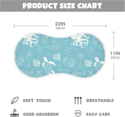 Qinllo 2 Pack 22" 11" Muslin Burp Cloths Sea Turtle Blue Cotton Baby Burp Cloths Absorbent Soft Burping Cloth