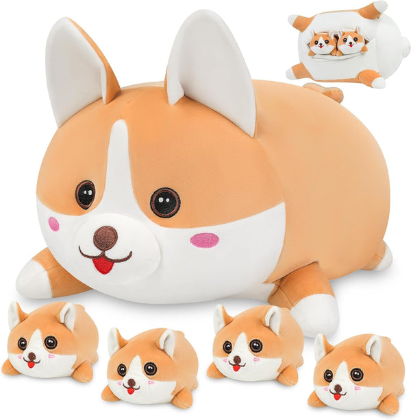 17" Corgi Plush, Soft Stuffed Animal Dog Pillow Toy, Corgi Mommy with