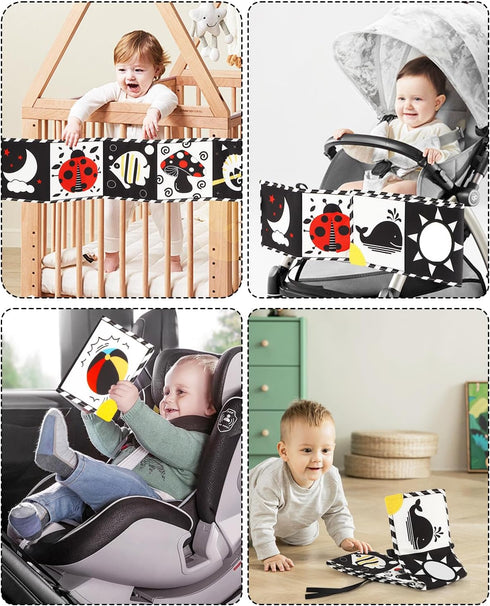 Newborn Toys - High Contrast Baby Books with Teether for 0-12 Months, Sensory Learning Activities Gift