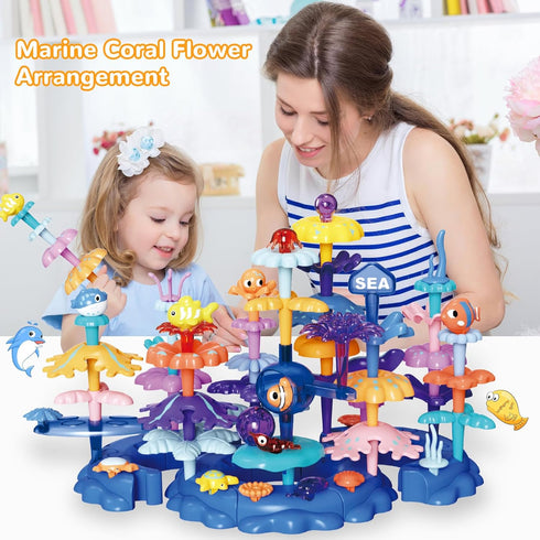 Coral Garden Building Toys for Ages 4-6, Ocean Blocks, Upgrade DIY Stacking Toys, STEM Educational Gift