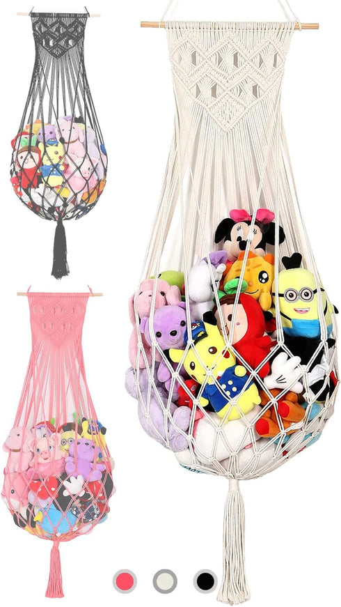 Stuffed Animal Hammock Wall Hanging Net, Plush Toy Holder for Kidroom Nursery, Cream