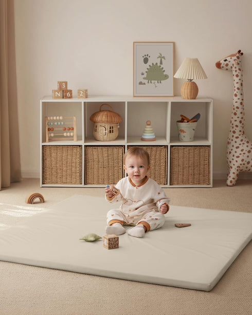 47x47 Blissful Diary Vegan Leather Baby Play Mat, Thick Foam Cushioned & Waterproof Playpen Mat for Infants