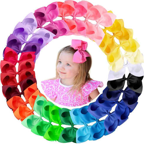 Oaoleer Hair Bows, 30 Colors 4 Inch Grosgrain Ribbon Bows with Alligator Clips for Girls and Kids