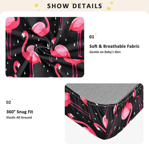 Bseiialft 52 28 Flamingos Black Crib Sheets for Boys Girls Soft and Breathable Cotton Baby Sheets for Standard Crib